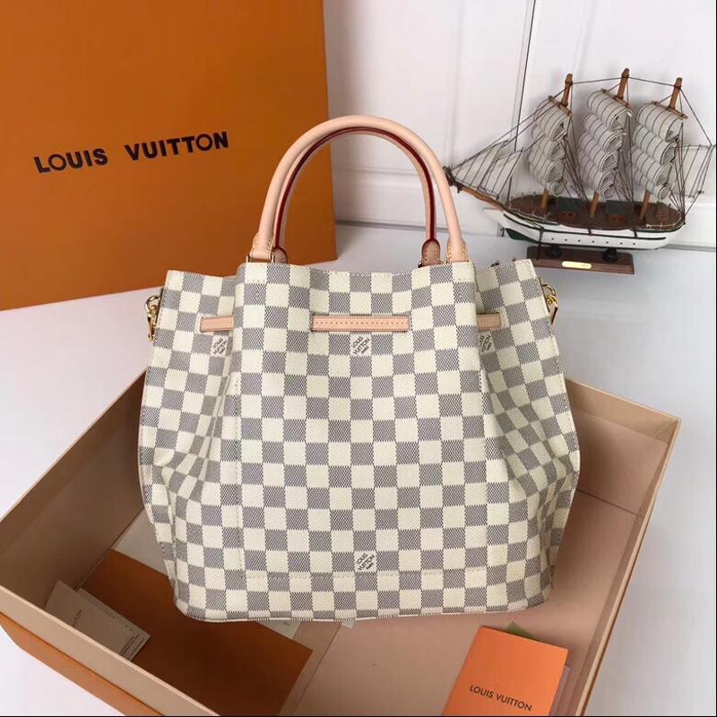 LV Shoulder Handbags N41579 White grid